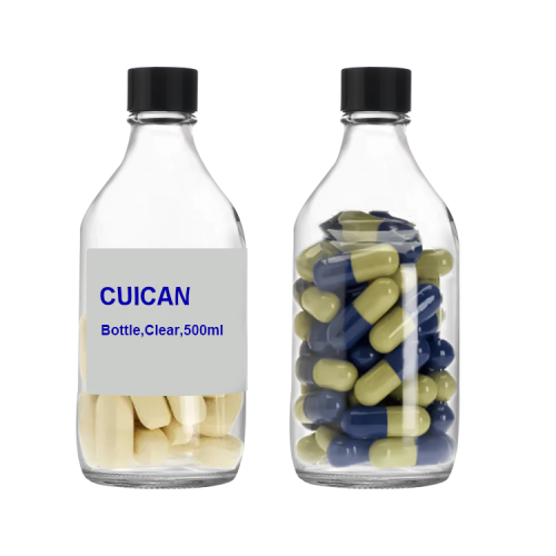 500ml clear glass pill bottle wide mouth container for bulk supplements