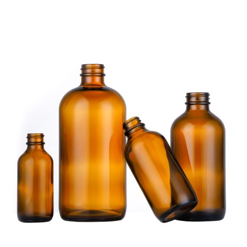 Amber Boston Round Glass Bottles