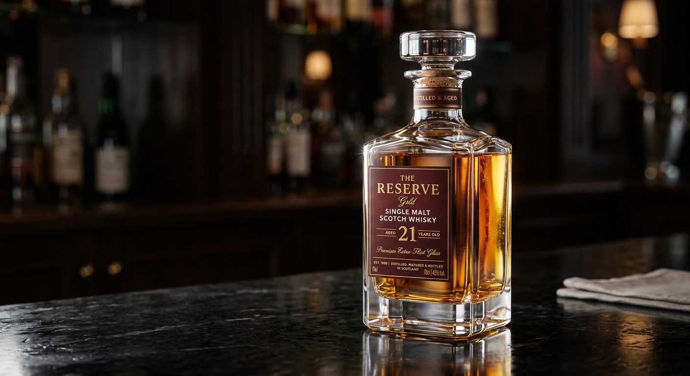Luxury extra-flint glass spirits bottle on dark surface