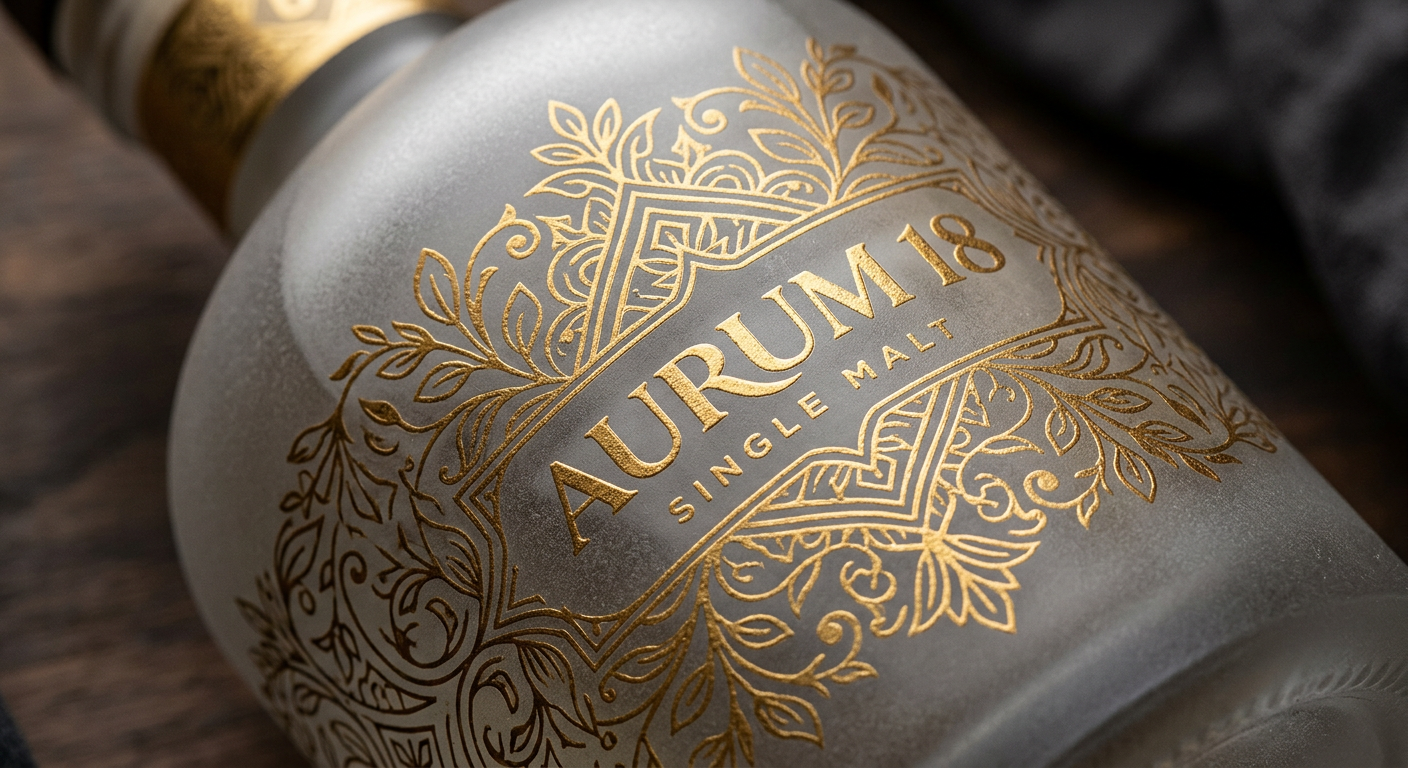 Frosted extra-flint glass bottle with gold screen printing