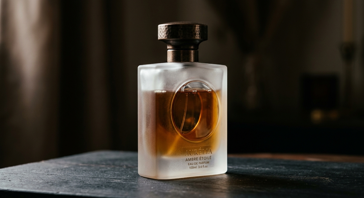 Acid-etched frosted glass perfume bottle with selective clear window