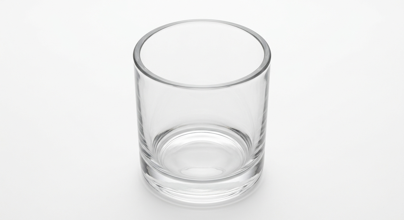 Empty thick-walled glass candle jar showing uniform wall thickness