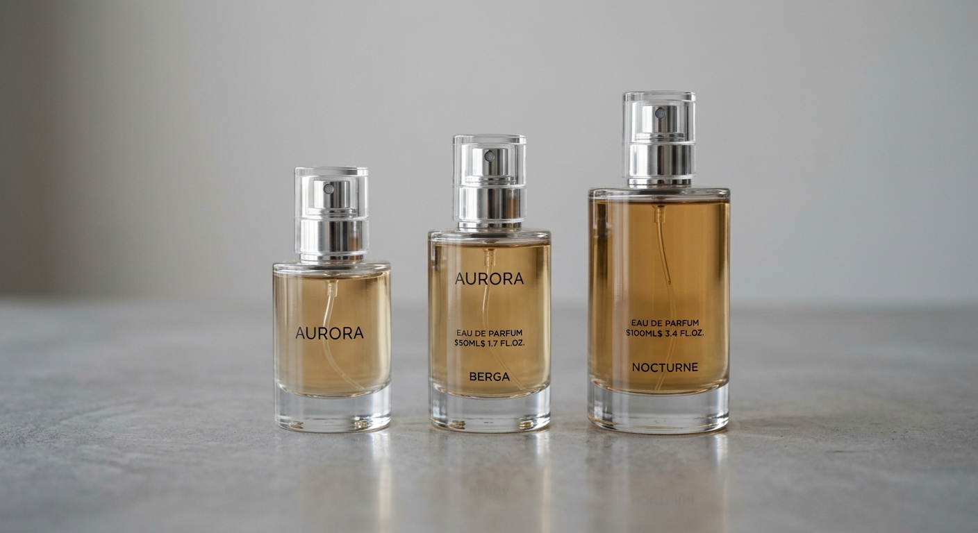 Clear glass perfume spray bottles in multiple sizes