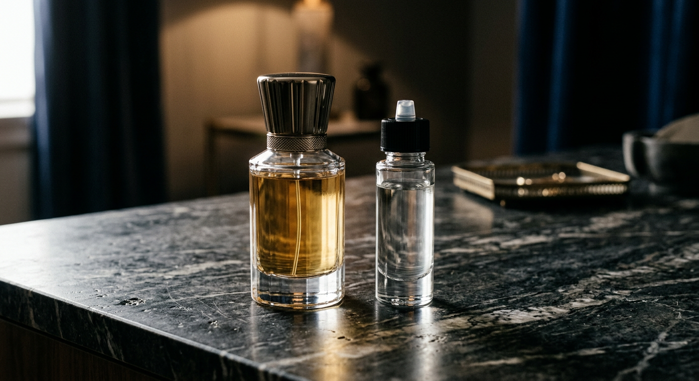 Refillable perfume bottle with a separate refill cartridge