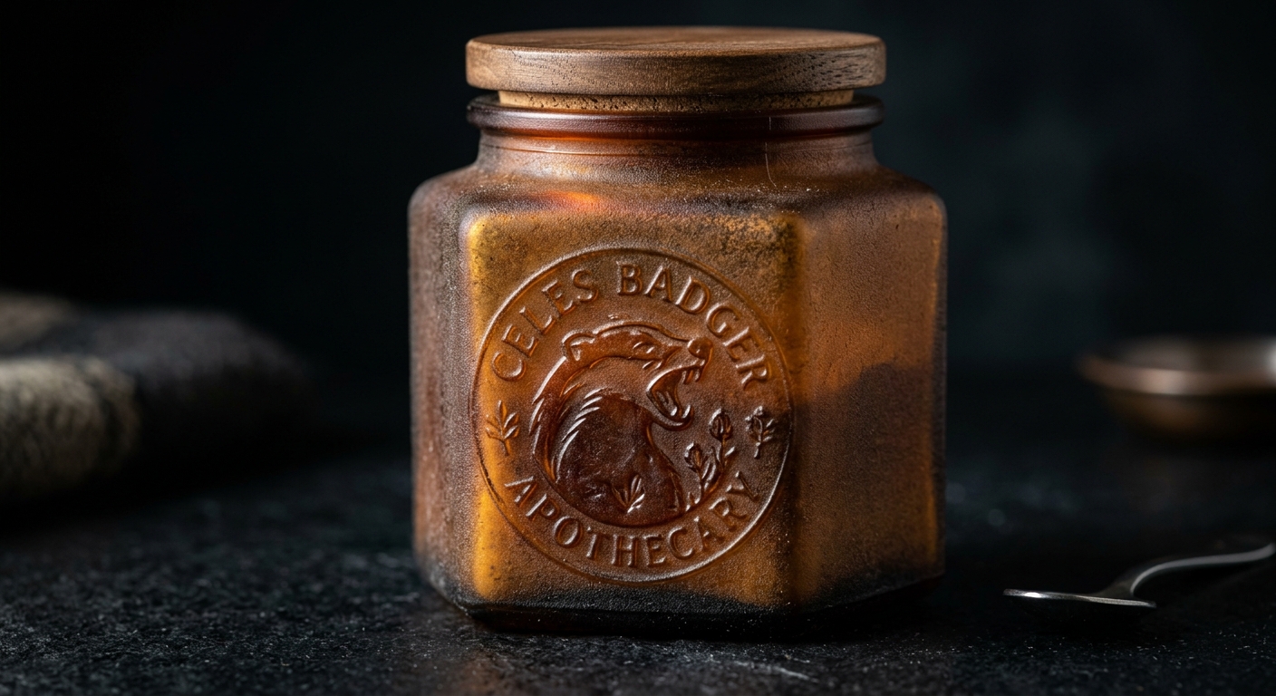 Frosted glass hexagonal jar with embossed detail for honey packaging